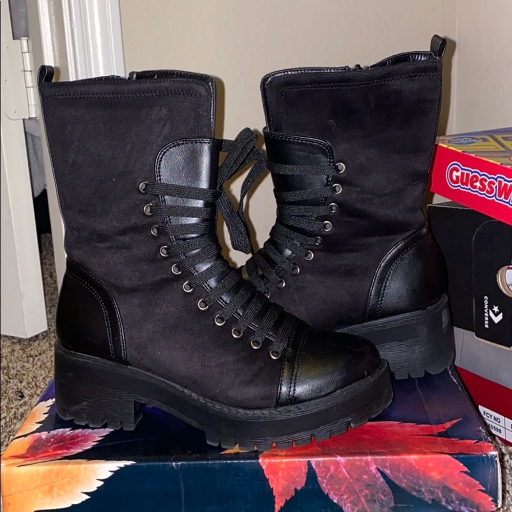 Suede & Leather Combat Boots